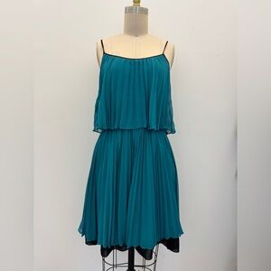 Halston Heritage Pleated Teal Mini Dress, S